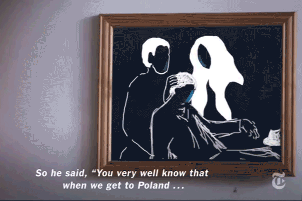 GIF from the video showing father, mother, and wife animated in a frame being separated